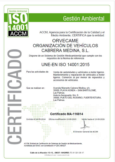 Certificado de calidad ISO 140001 de Orvecame