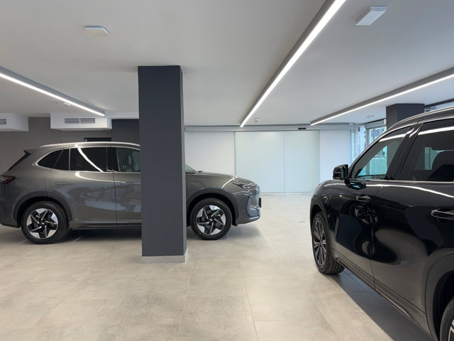 Foto real de la exposici�n de venta de coches / taller