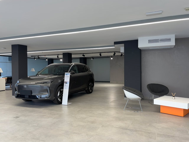 Foto real de la exposici�n de venta de coches / taller